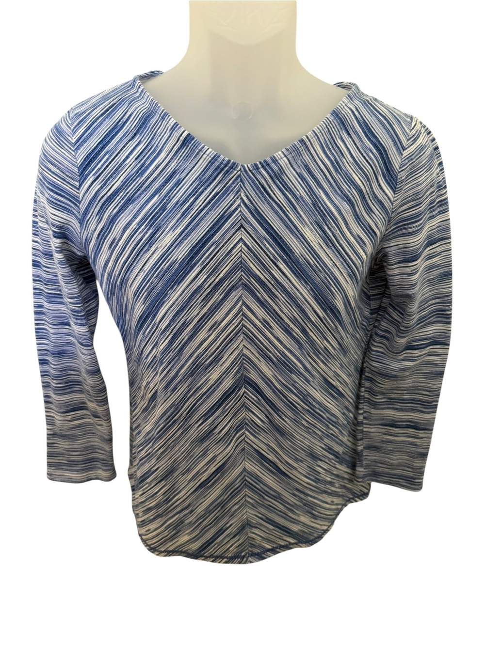 T by Talbots Blue & White Chevron V-Neck Long Sleeve Top Blouse Women MP